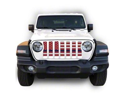Under The Sun Inserts Grille Insert; White and Red Thin Blue Line (20-23 Jeep Gladiator JT w/o TrailCam; 2024 Jeep Gladiator JT Sport)