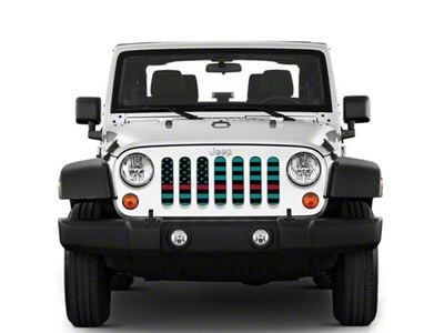 Under The Sun Inserts Grille Insert; Black and Light Blue Thin Red Line (07-18 Jeep Wrangler JK)