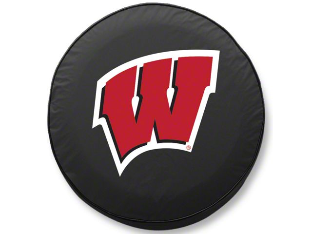 University of Wisconsin W Spare Tire Cover; Black (66-18 Jeep CJ5, CJ7, Wrangler YJ, TJ & JK)