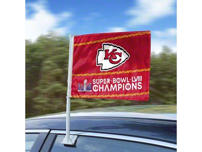 Car Flag with Kansas City Chiefs Super Bowl LVIII Champions Logo; Red (Universal; Some Adaptation May Be Required)