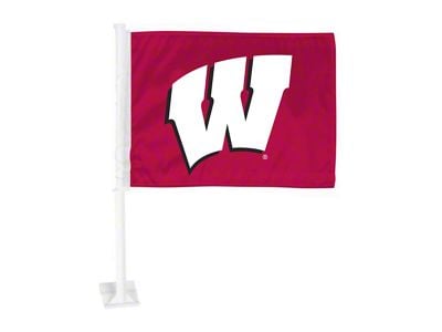 Car Flag with University of Wisconsin Logo; Red (Universal; Some Adaptation May Be Required)