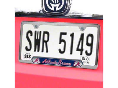 Embossed License Plate Frame with Atlanta Braves Logo; Navy (Universal; Some Adaptation May Be Required)