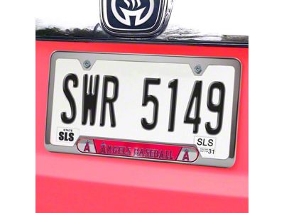 Embossed License Plate Frame with Los Angeles Angels Logo; Red (Universal; Some Adaptation May Be Required)