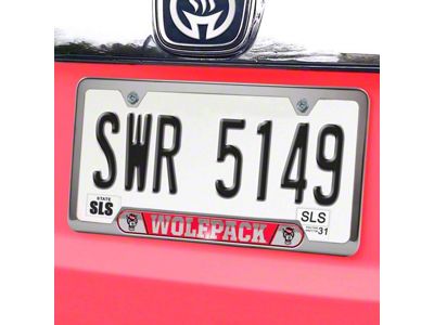 Embossed License Plate Frame with North Carolina State University Logo; Red (Universal; Some Adaptation May Be Required)