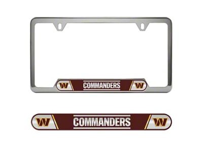 Embossed License Plate Frame with Washington Commanders Logo; Chrome (Universal; Some Adaptation May Be Required)