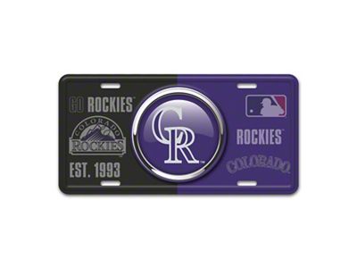 Embossed Metal License Plate with Colorado Rockies Logo; Black / Purple (Universal; Some Adaptation May Be Required)