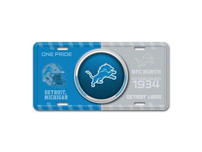 Embossed Metal License Plate with Detroit Lions Logo (Universal; Some Adaptation May Be Required)