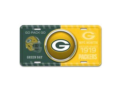 Embossed Metal License Plate with Green Bay Packers Logo; Green / Yellow (Universal; Some Adaptation May Be Required)