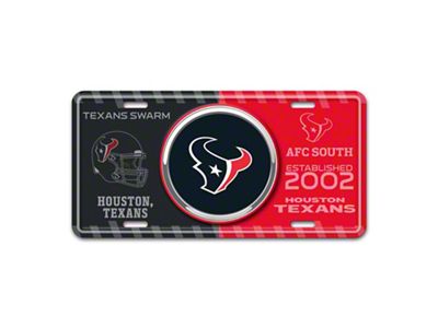 Embossed Metal License Plate with Houston Texans Logo (Universal; Some Adaptation May Be Required)