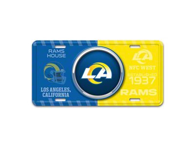 Embossed Metal License Plate with Los Angeles Rams Logo; Blue / Yellow (Universal; Some Adaptation May Be Required)