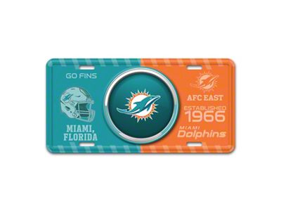 Embossed Metal License Plate with Miami Dolphins Logo; Teal / Orange (Universal; Some Adaptation May Be Required)