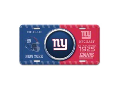 Embossed Metal License Plate with New York Giants Logo; Blue / Red (Universal; Some Adaptation May Be Required)