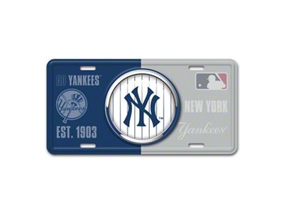 Embossed Metal License Plate with New York Yankees Logo; Navy / Gray (Universal; Some Adaptation May Be Required)