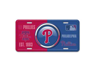 Embossed Metal License Plate with Philadelphia Phillies Logo; Red / Blue (Universal; Some Adaptation May Be Required)