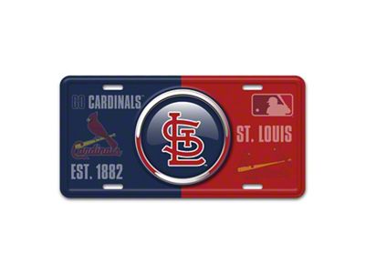 Embossed Metal License Plate with St. Louis Cardinals Logo; Navy / Red (Universal; Some Adaptation May Be Required)