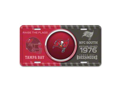 Embossed Metal License Plate with Tampa Bay Buccaneers Logo; Red / Pewter (Universal; Some Adaptation May Be Required)