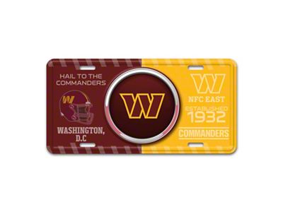 Embossed Metal License Plate with Washington Commanders Logo; Maroon / Yellow (Universal; Some Adaptation May Be Required)