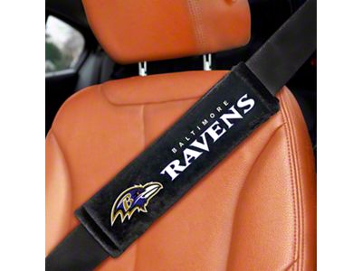 Embroidered Seatbelt Pads with Baltimore Ravens Logo; Black (Universal; Some Adaptation May Be Required)