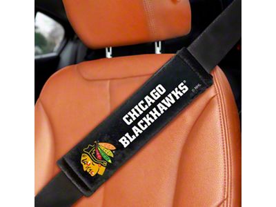 Embroidered Seatbelt Pads with Chicago Blackhawks Logo; Black (Universal; Some Adaptation May Be Required)