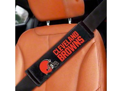 Embroidered Seatbelt Pads with Cleveland Browns Logo; Black (Universal; Some Adaptation May Be Required)