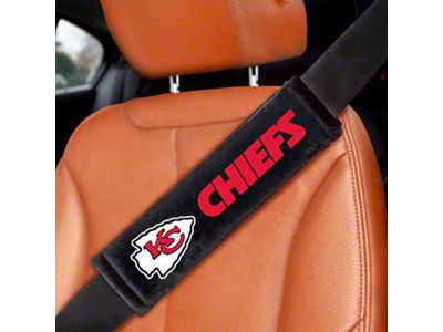 Embroidered Seatbelt Pads with Kansas City Chiefs Logo; Black (Universal; Some Adaptation May Be Required)