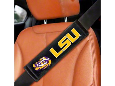 Embroidered Seatbelt Pads with LSU Logo; Black (Universal; Some Adaptation May Be Required)