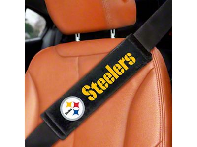 Embroidered Seatbelt Pads with Pittsburgh Steelers Logo; Black (Universal; Some Adaptation May Be Required)