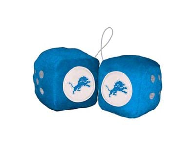 Fuzzy Dice with Detroit Lions Logo; Blue (Universal; Some Adaptation May Be Required)