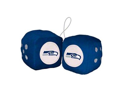 Fuzzy Dice with Seattle Seahawks Logo; Navy (Universal; Some Adaptation May Be Required)