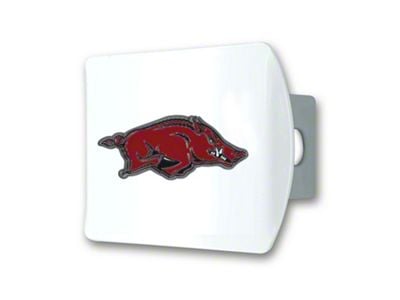 Hitch Cover with Arkansas Logo; White (Universal; Some Adaptation May Be Required)