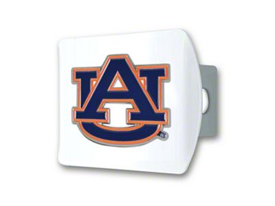 Hitch Cover with Auburn Logo; White (Universal; Some Adaptation May Be Required)