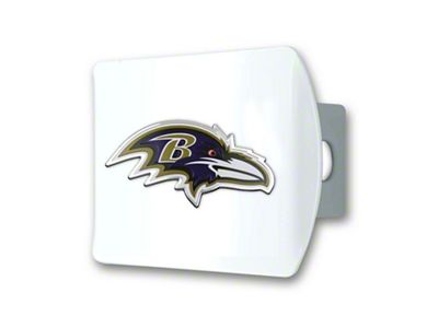 Hitch Cover with Baltimore Ravens Logo; White (Universal; Some Adaptation May Be Required)