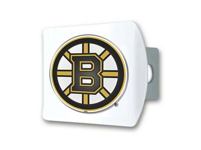 Hitch Cover with Boston Bruins Logo; White (Universal; Some Adaptation May Be Required)