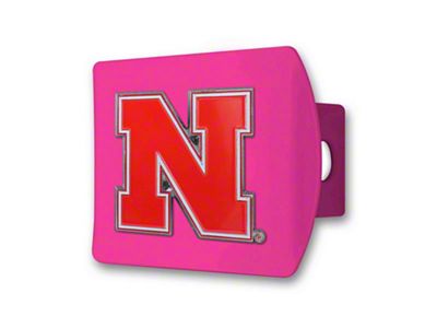 Hitch Cover with Nebraska Logo; Pink (Universal; Some Adaptation May Be Required)