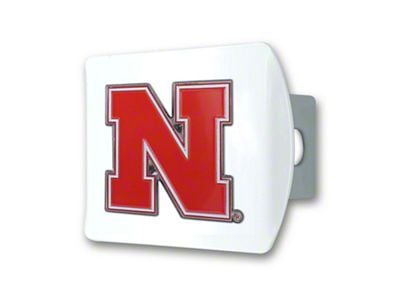 Hitch Cover with Nebraska Logo; White (Universal; Some Adaptation May Be Required)