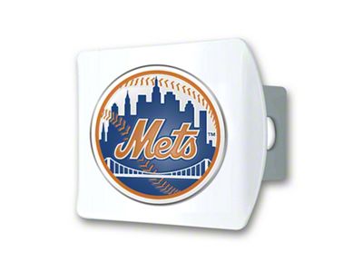 Hitch Cover with New York Mets Logo; White (Universal; Some Adaptation May Be Required)