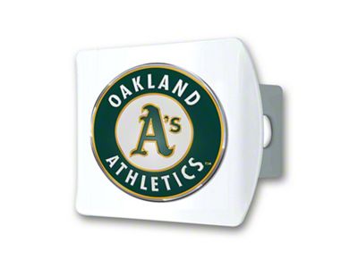 Hitch Cover with Oakland Athletics Logo; White (Universal; Some Adaptation May Be Required)