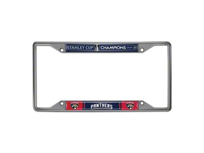 License Plate Frame with 2024 NHL Champions Florida Panthers; Chrome (Universal; Some Adaptation May Be Required)