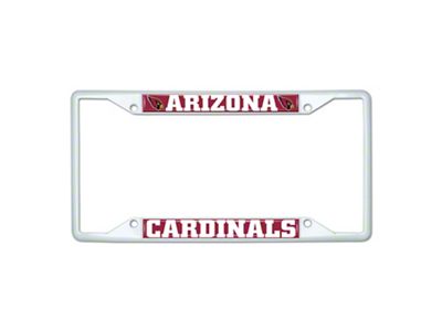 License Plate Frame with Arizona Cardinals; White (Universal; Some Adaptation May Be Required)