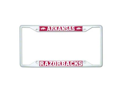 License Plate Frame with Arkansas; White (Universal; Some Adaptation May Be Required)