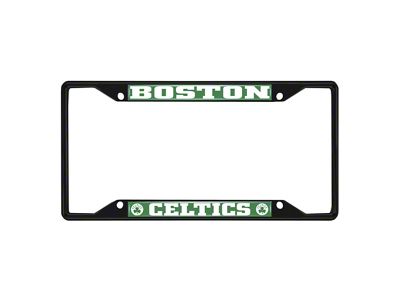 License Plate Frame with Boston Celtics Logo; Black and Chrome (Universal; Some Adaptation May Be Required)