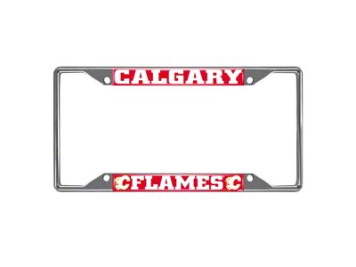 License Plate Frame with Calgary Flames Logo; Chrome (Universal; Some Adaptation May Be Required)