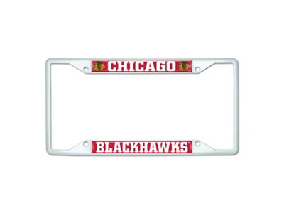 License Plate Frame with Chicago Blackhawks; White (Universal; Some Adaptation May Be Required)