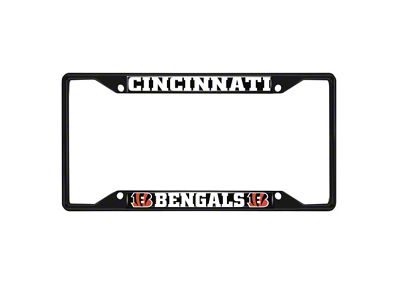 License Plate Frame with Cincinnati Bengals Logo; Black and Black (Universal; Some Adaptation May Be Required)