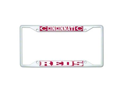 License Plate Frame with Cincinnati Reds; White (Universal; Some Adaptation May Be Required)