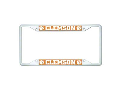 License Plate Frame with Clemson; White (Universal; Some Adaptation May Be Required)