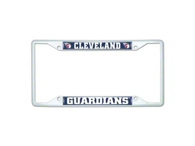 License Plate Frame with Cleveland Guardians; White (Universal; Some Adaptation May Be Required)