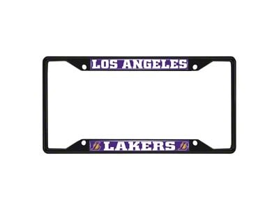 License Plate Frame with Los Angeles Lakers Logo; Black and Chrome (Universal; Some Adaptation May Be Required)