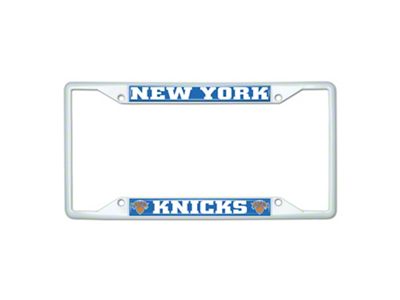 License Plate Frame with New York Knicks; White (Universal; Some Adaptation May Be Required)