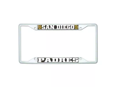 License Plate Frame with San Diego Padres; White (Universal; Some Adaptation May Be Required)